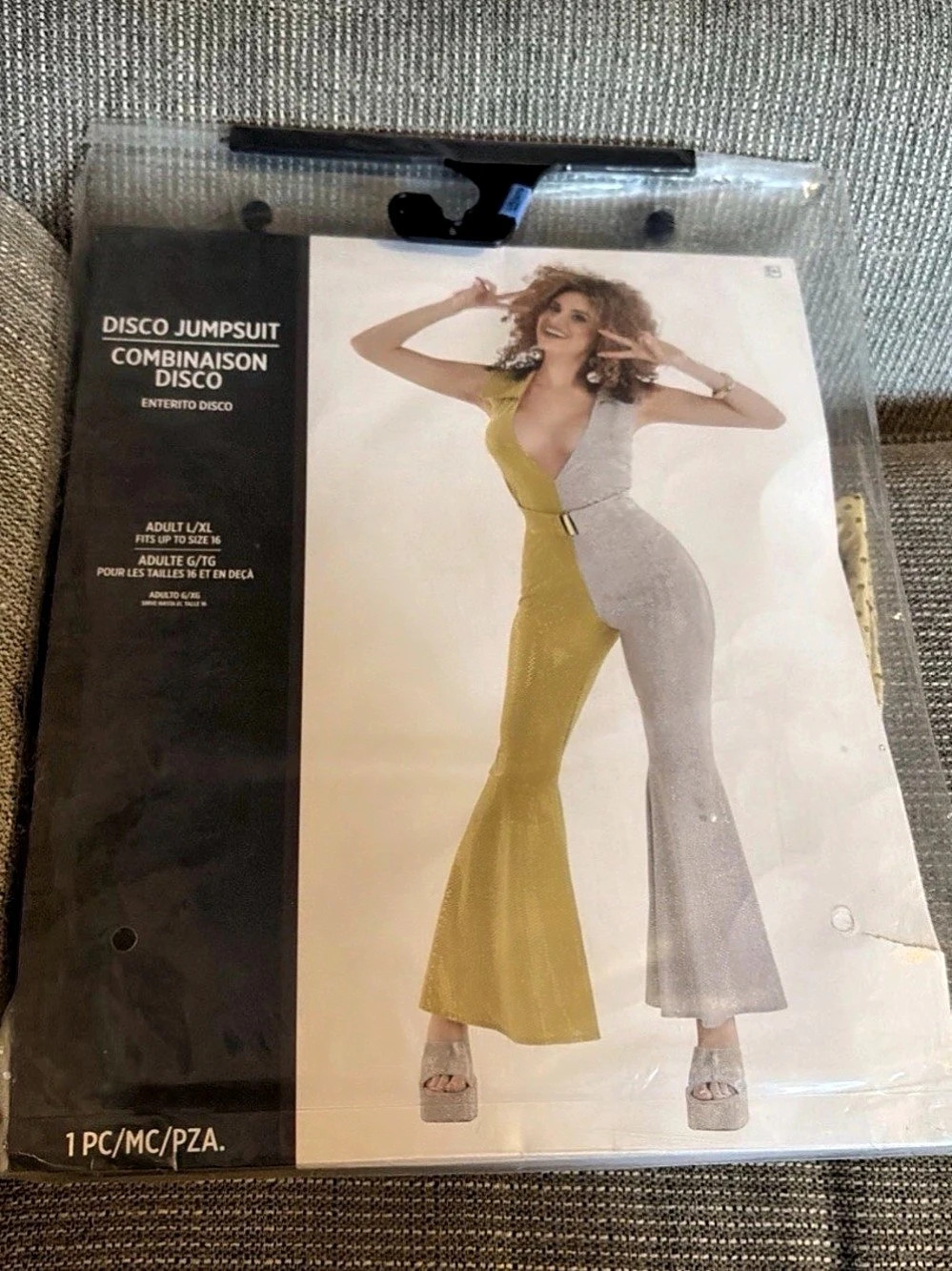 Amscan Disco Jumpsuit Color Block Adult L/XL NWT Gold/Silver Costume